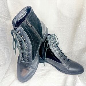 Earth Black Lace-Up Boots with Side Zipper -6B-